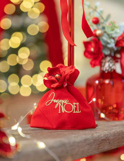 4 saquitos Feliz Navidad terciopelo rojo y oro 9,5 x 11,5 cm