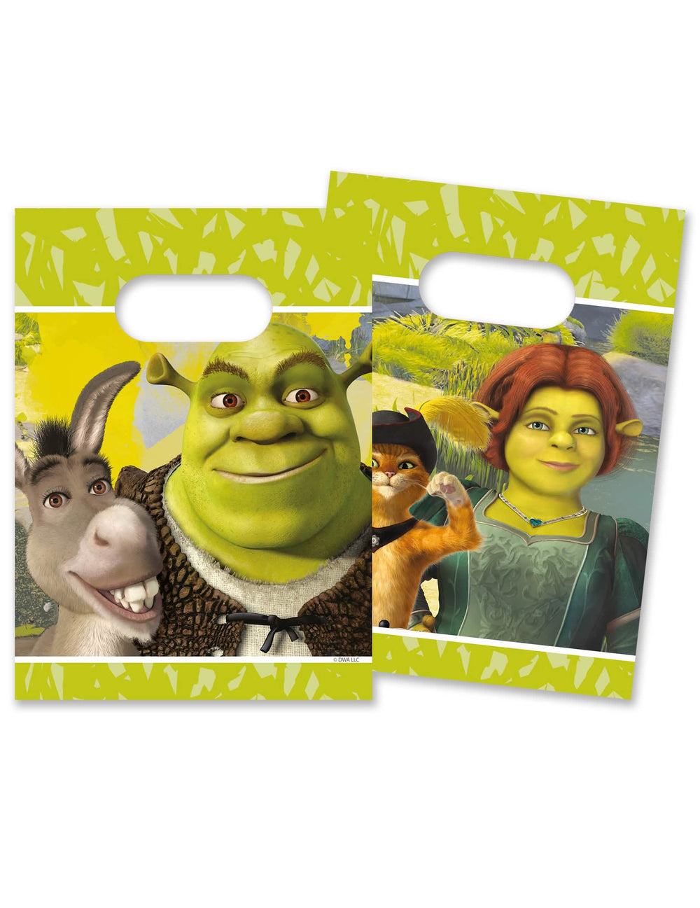 bolsas de regalo de papel Shrek para niño verde con l'Âne Fiona y el gato con botas