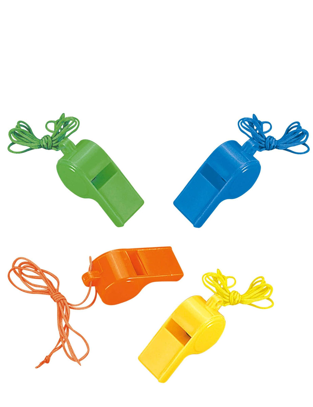 Silbatos de colores para niño verde azul naranja y amarillo con cordones