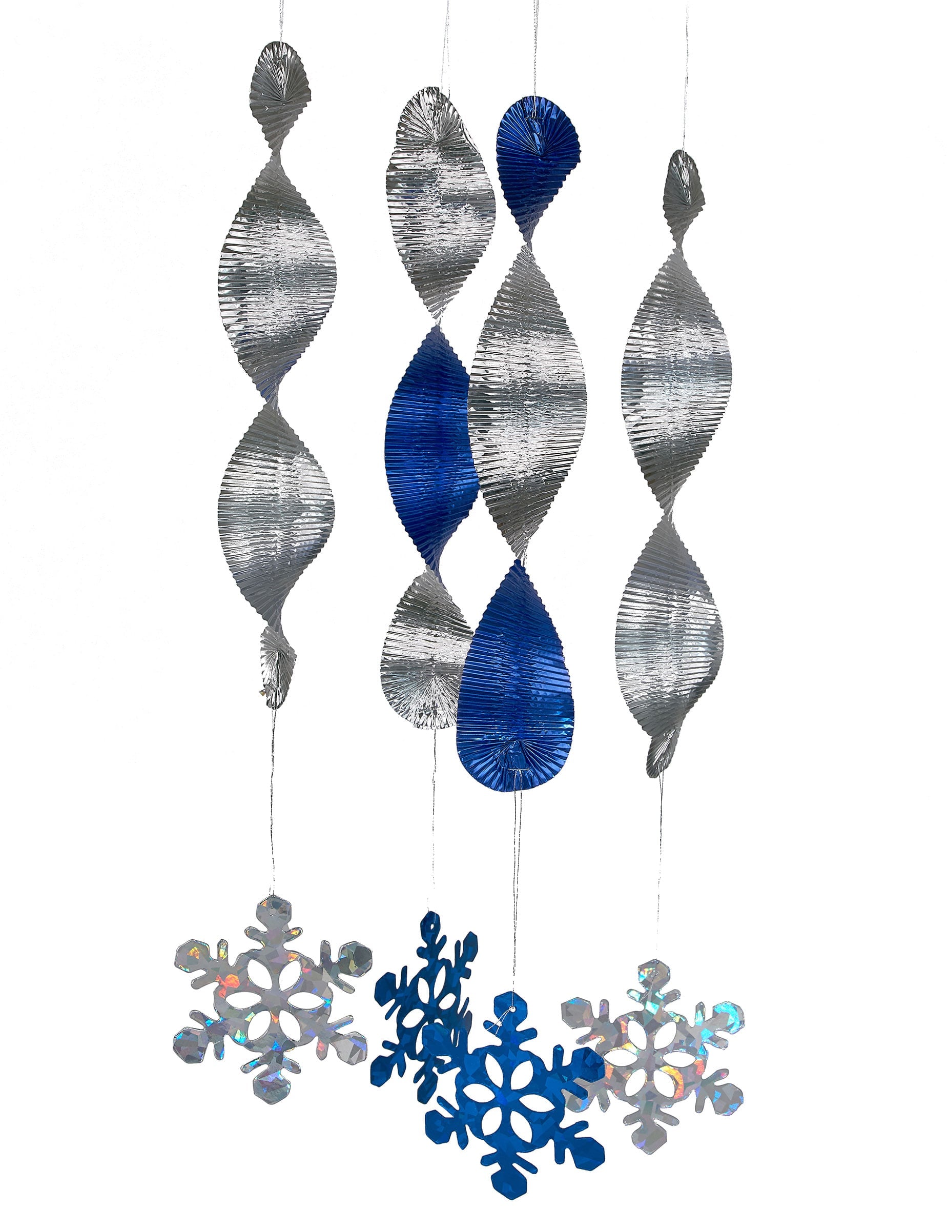 Suspensions spirales flocons de neige pour fête bleu et argent