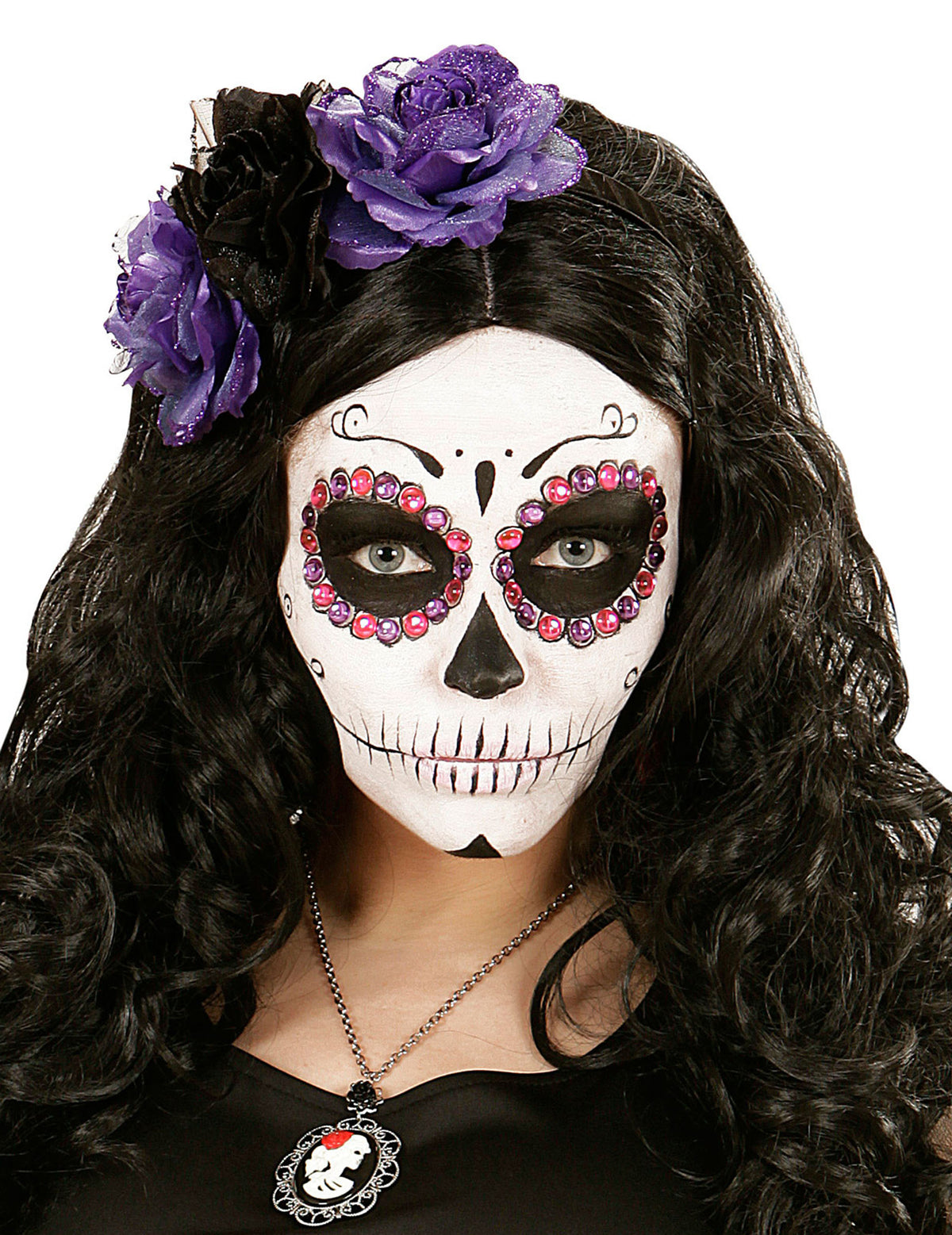 40 Strass Dia de los muertos pour adulte violets et roses