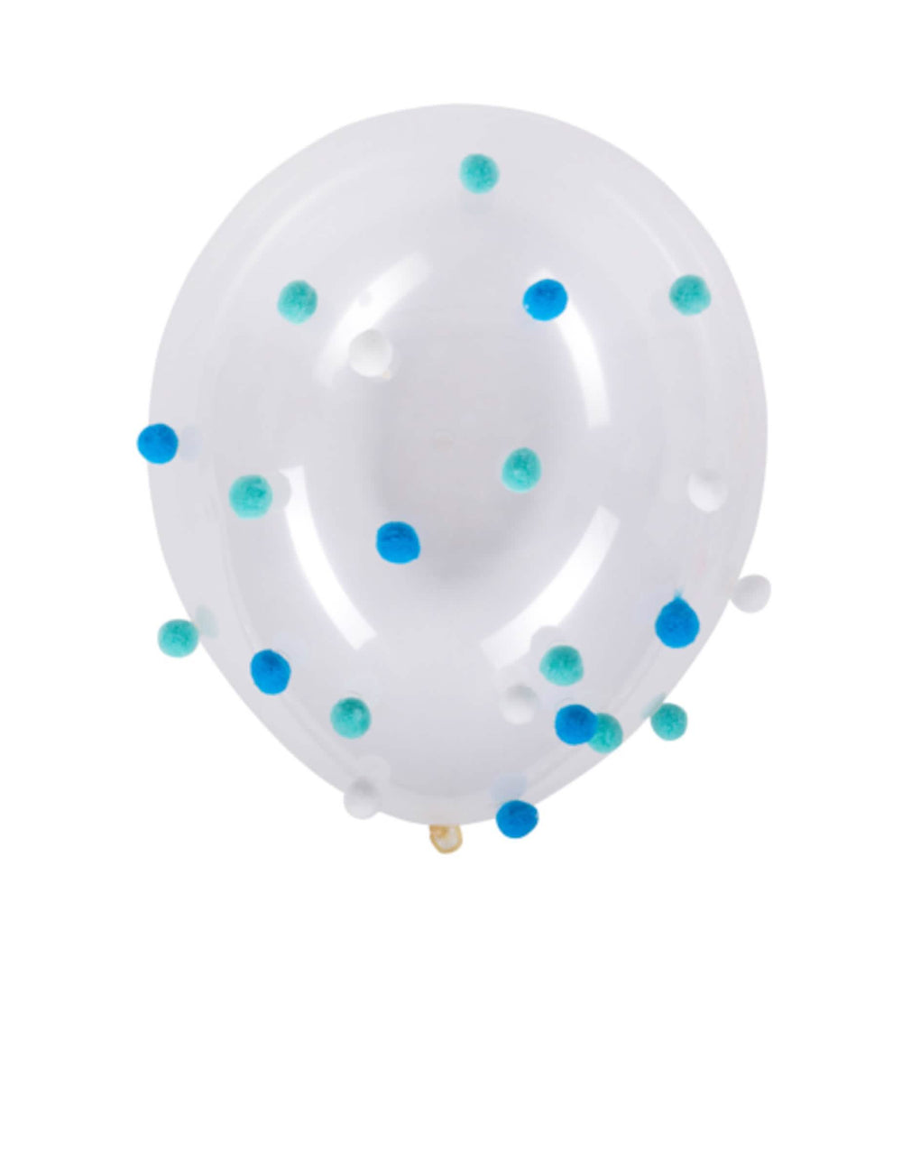 Globo pompón para cumpleaños transparente azul y blanco