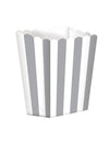Boites à popcorn en carton soirée cinéma pour fête argent et blanc rayées