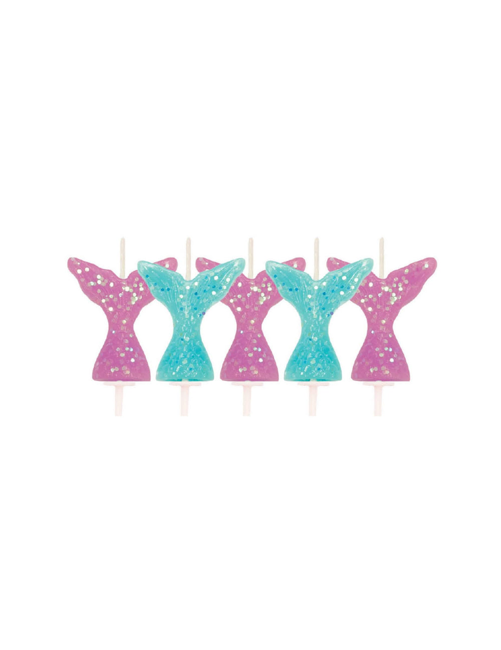 Bougies queue de sirène pour fête à paillettes roses et bleues