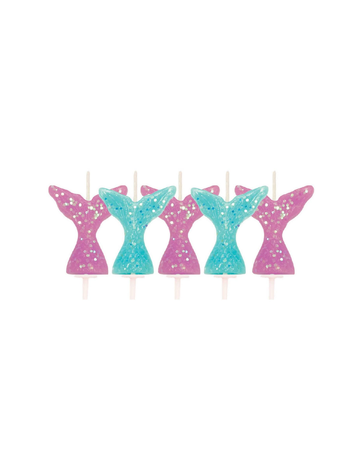 Bougies queue de sirène pour fête à paillettes roses et bleues