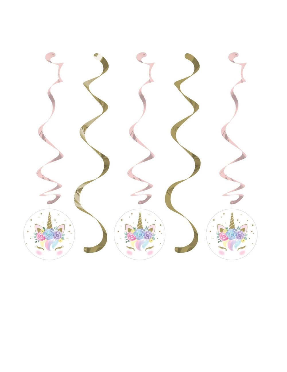 Suspensions en spirales licorne féerique pour fête rose et or
