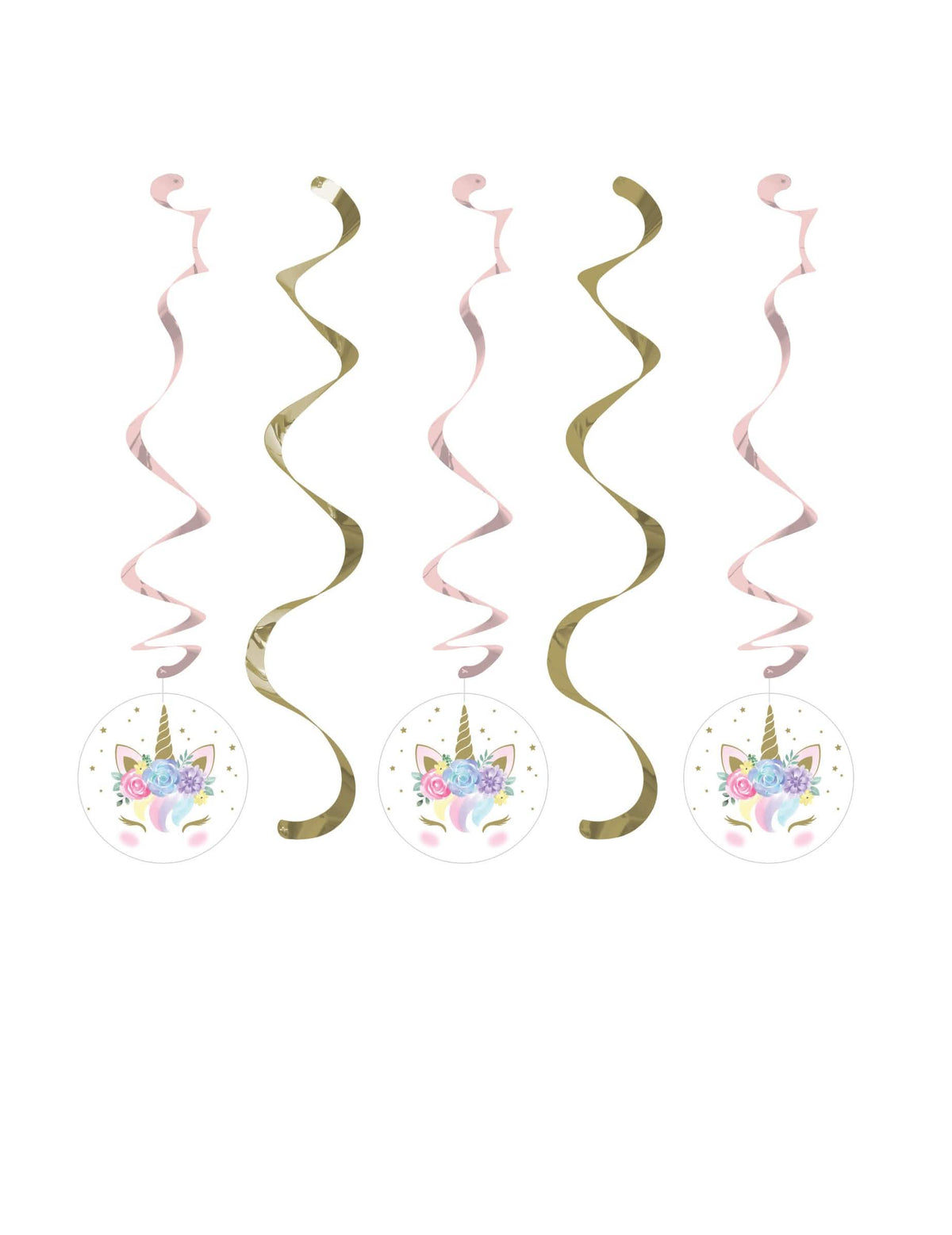 Suspensions en spirales licorne féerique pour fête rose et or