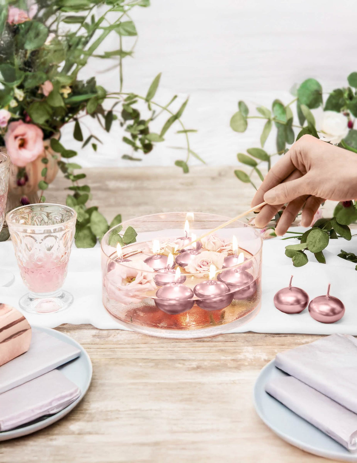50 velas flotantes metalizadas oro rosa 40 mm
