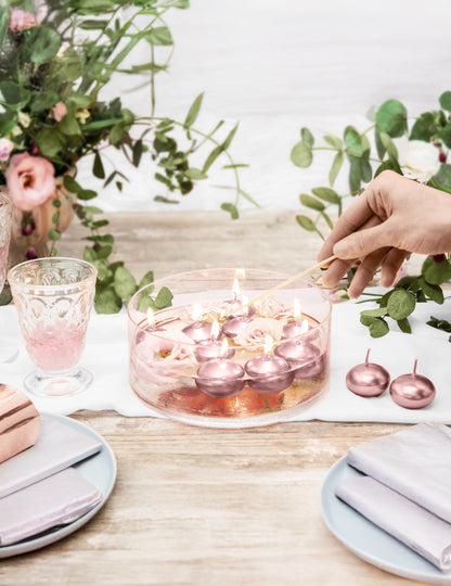 50 velas flotantes metalizadas oro rosa 40 mm
