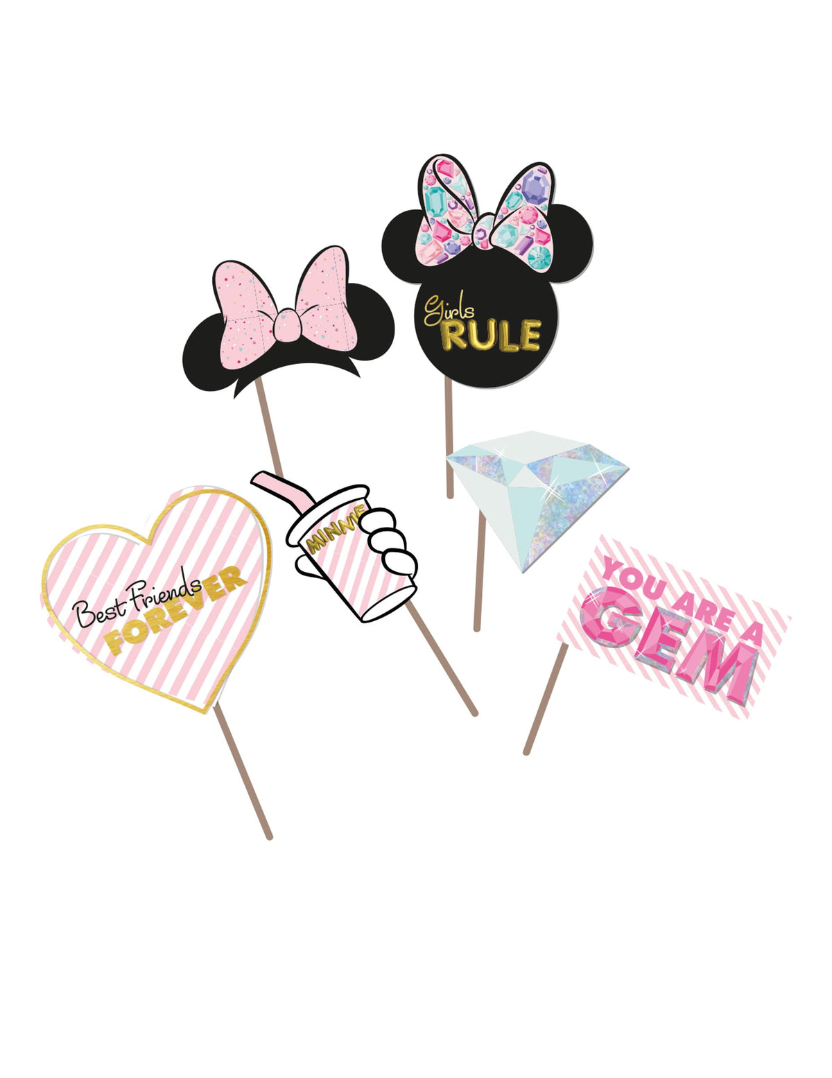 Accessoires pour photobooth Minnie pour enfant rose et doré effet métallique