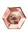 Assiettes en carton Bride Squad pour EVJF rose gold hexagonales