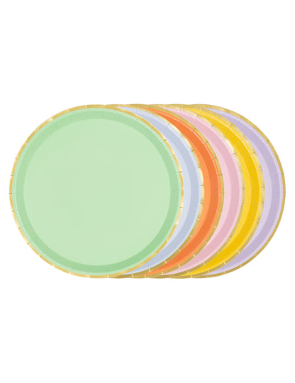 6 Platos de cartón pastel con borde dorado 21 cm