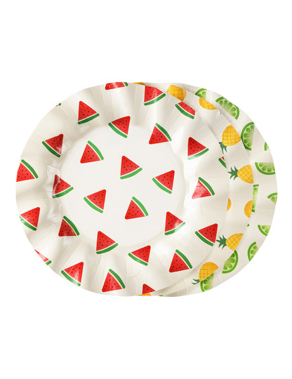 6 Platos de cartón frutas sandía, limón, piña 20,5 cm
