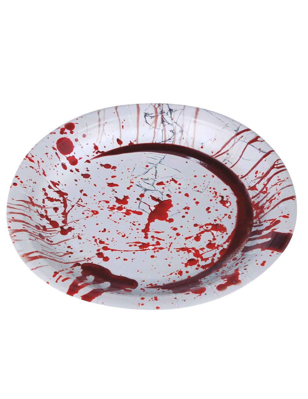 Detalle de las manchas de sangre de los platos de cartón halloween ensangrentado