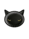 Assiettes en carton tête de chat pour fête noir avec yeux dorés