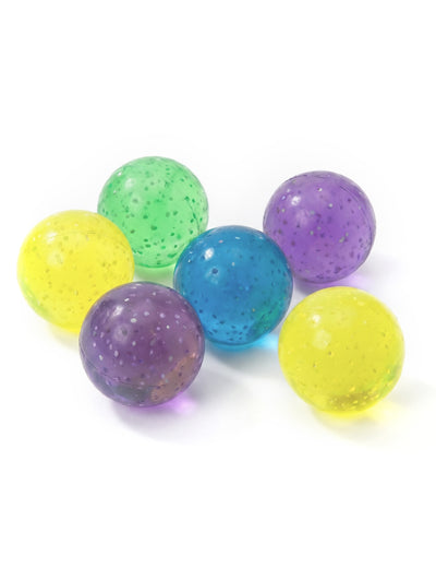 6 pelotas saltarinas con purpurina multicolores de 3 cm