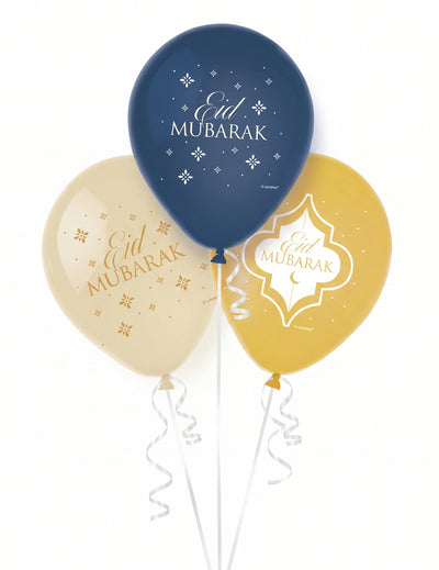 6 Globos de Látex Eid Mubarak 27,5 cm Decoración para Fiestas
