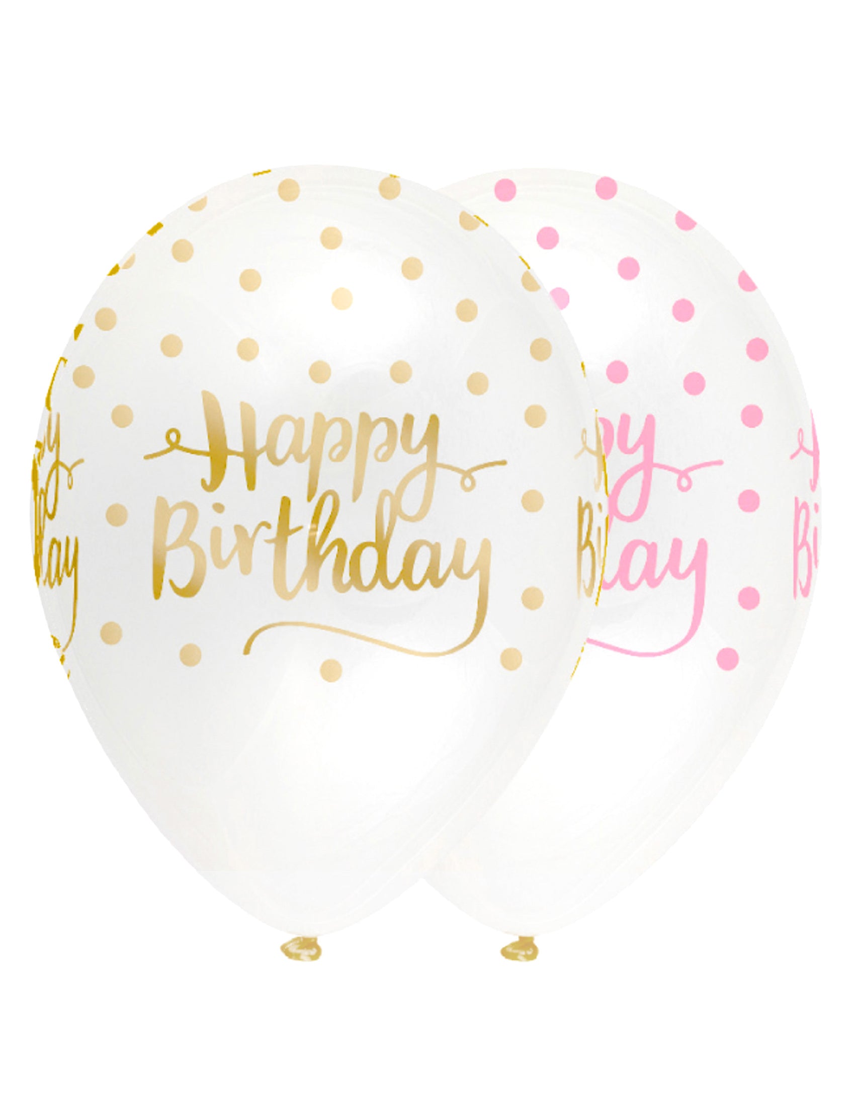 Ballons en latex Happy Birthday à pois pour anniversaire rose et doré