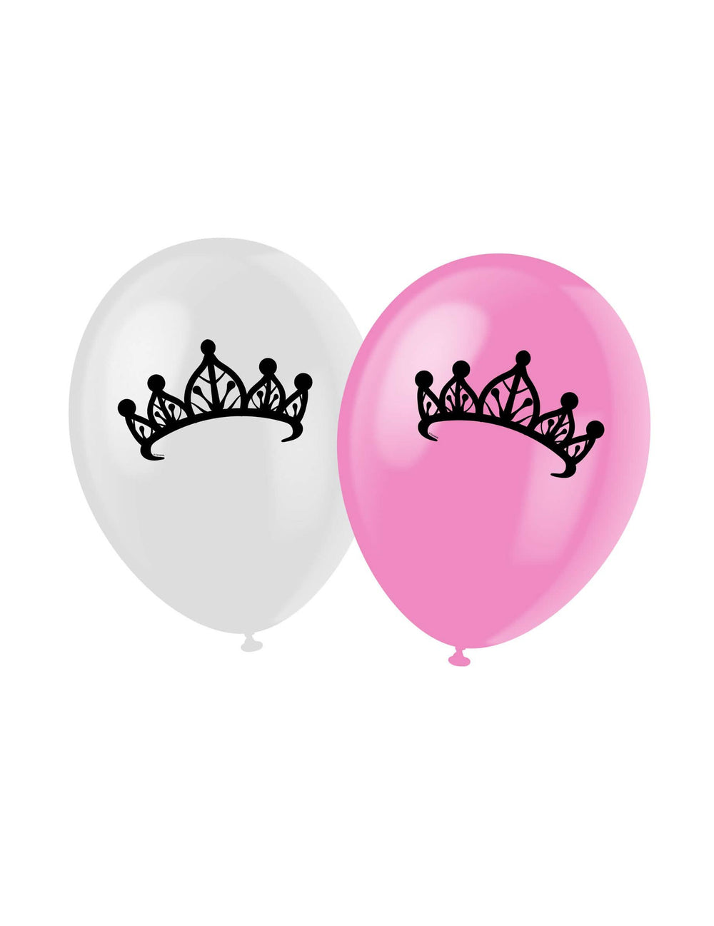 globos de látex rosas y blancos de princesa con motivo de corona negra