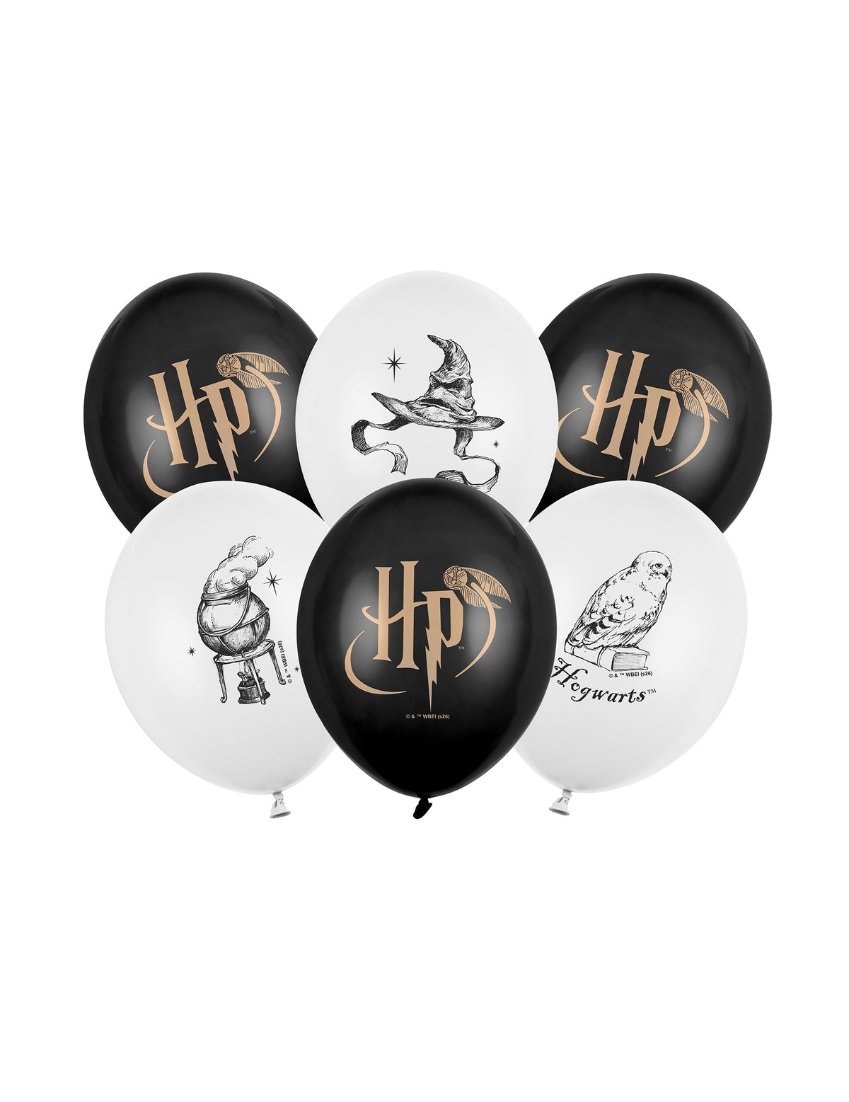 6 Globos Harry Potter™ blanco y negro 30 cm
