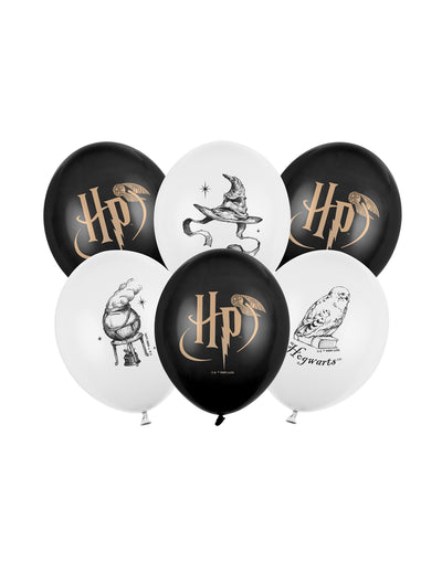 6 Globos Harry Potter™ blanco y negro 30 cm