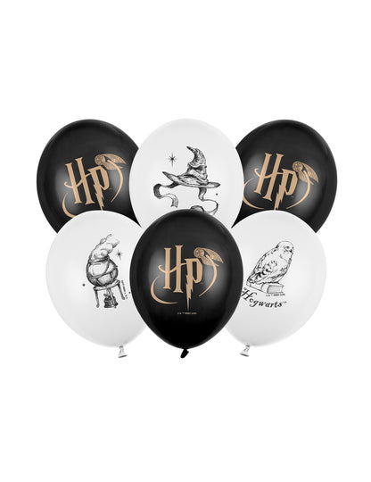 6 Globos Harry Potter™ blanco y negro 30 cm