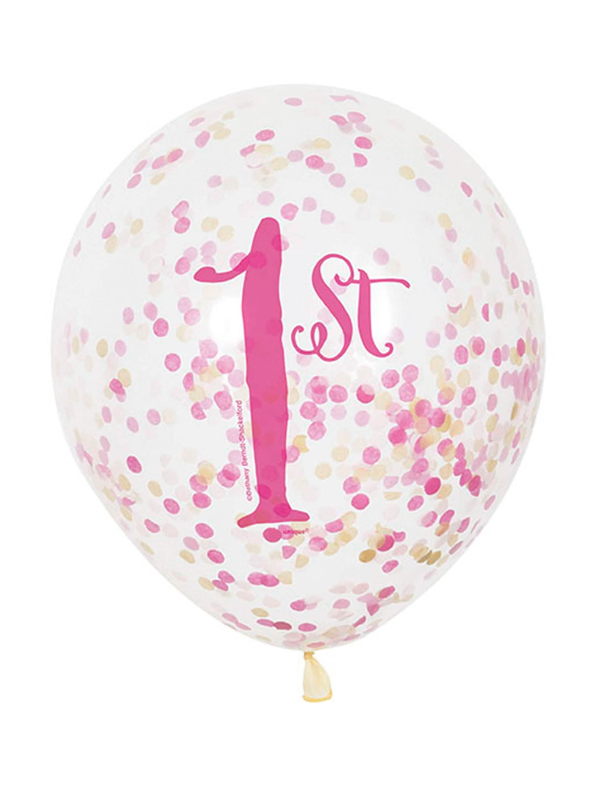 Globo de látex para el 1er cumpleaños de niño rosa y dorado con confetis