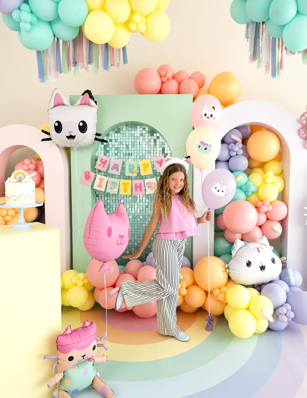 Escenografía de fiesta de globos de látex Gabby y la casa mágica