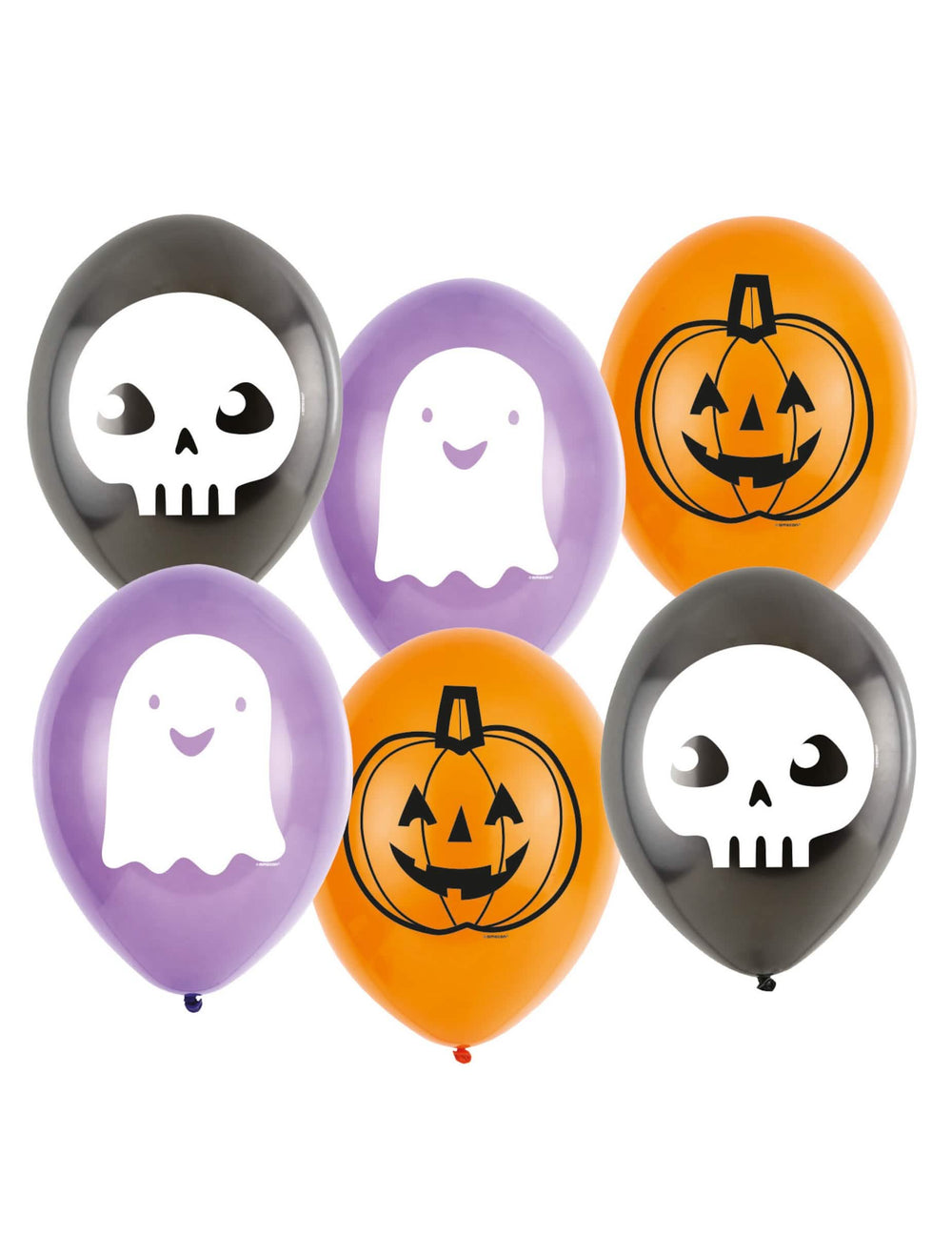 globos de látex halloween Friends para decoración naranja violeta y negro con motivos calabazas fantasma y cabeza de muerto