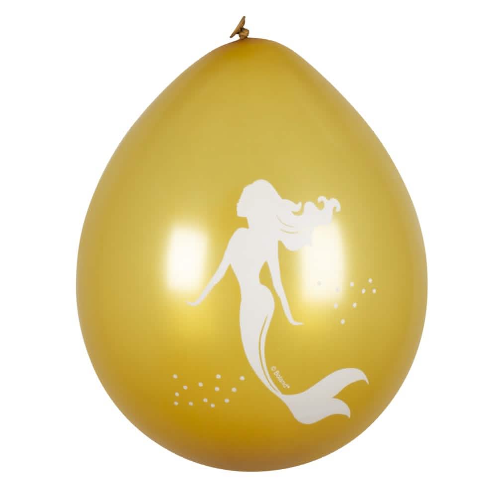 Vista del globo amarillo con motivo de sirenas blancas de los globos Sirenas Lagune