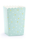 6 cajas de palomitas de cartón color menta con lunares blancos y dorados
