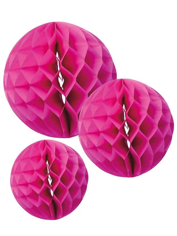 Boules en papier alvéolé à suspendre pour décoration rose fuchsia