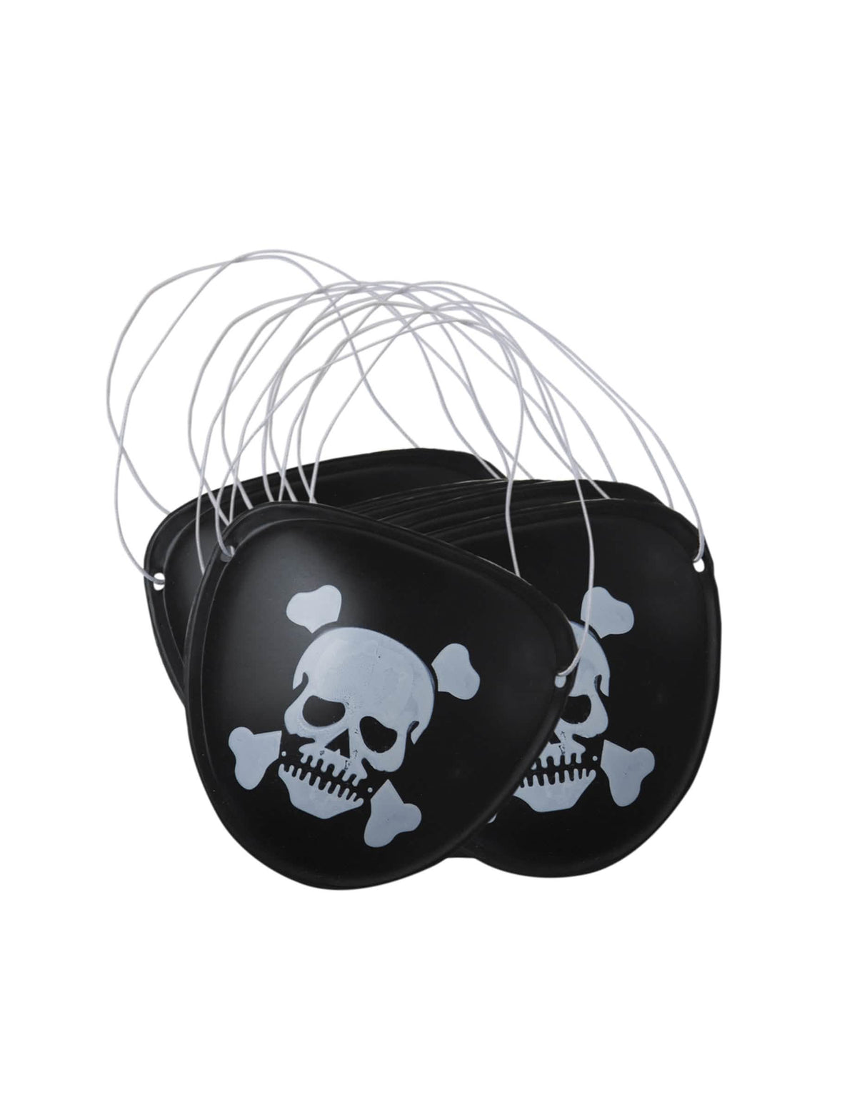 Juego de 6 parches de pirata para niño negro de plástico con calavera blanca