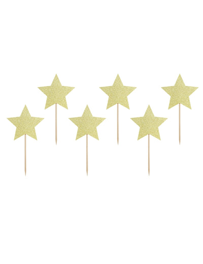 Cake toppers étoiles pour gâteaux dorées pailletées