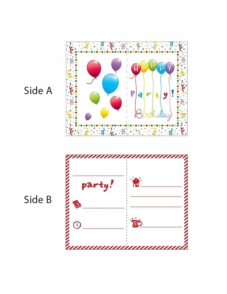 Vues recto et verso de la carte d'invitation Happy Birthday