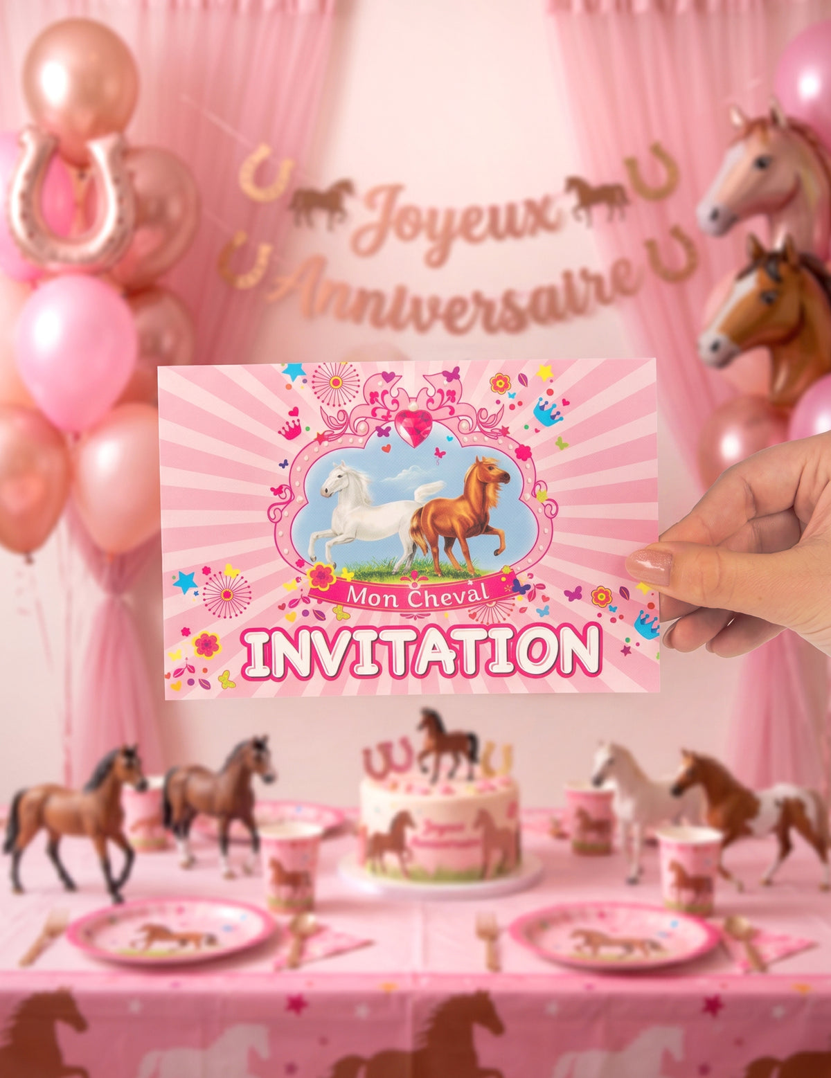 6 Tarjetas de invitación con sobres ?Mi Caballo? para merienda festiva