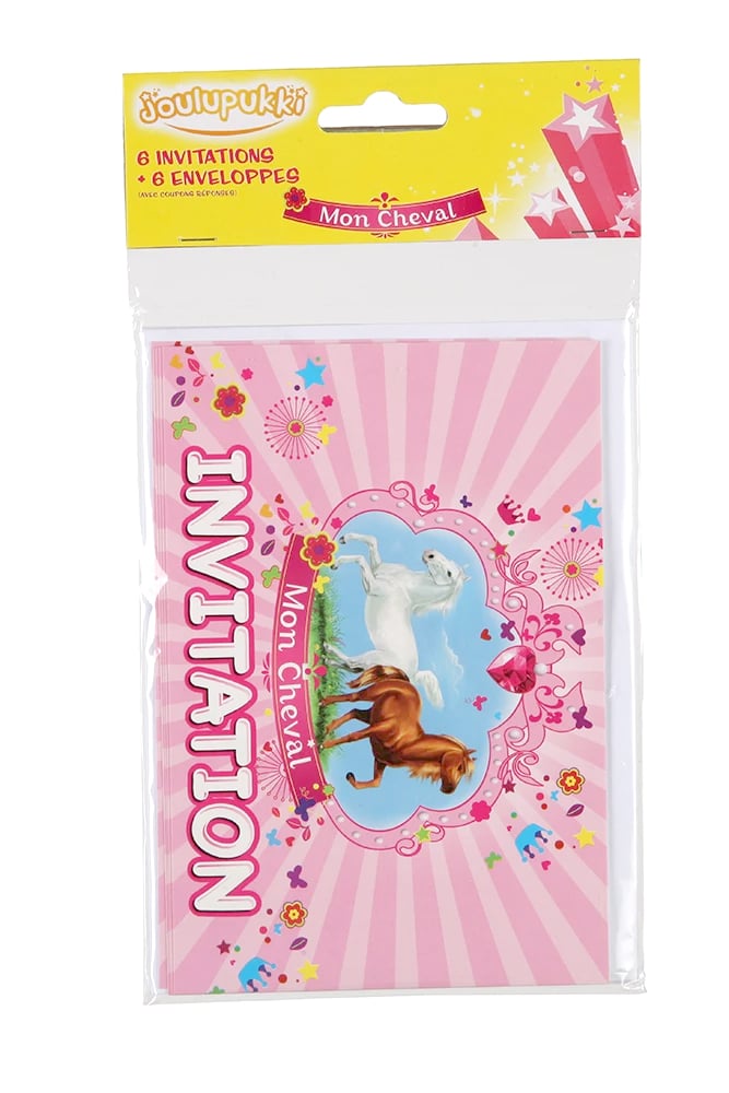 6 Tarjetas de invitación con sobres ?Mi Caballo? para merienda festiva
