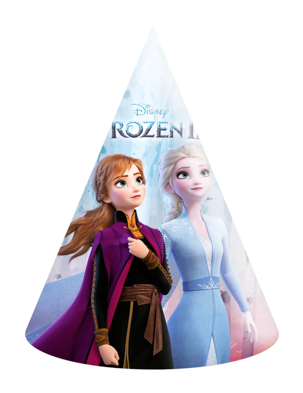 Chapeau de fête en carton La Reine des Neiges 2 pour enfant bleu et violet avec Anna et Elsa