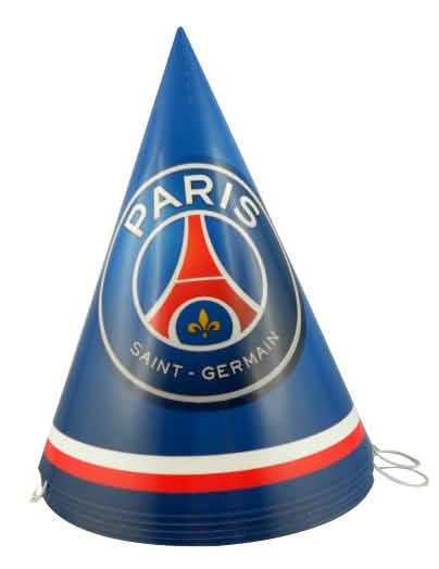 Chapeau de fête en carton PSG pour supporter bleu avec logo officiel