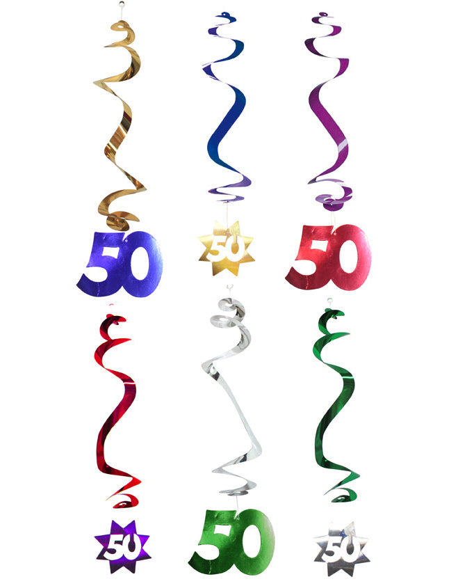 Décorations à suspendre spirale 50 ans pour anniversaire multicolores métallisées