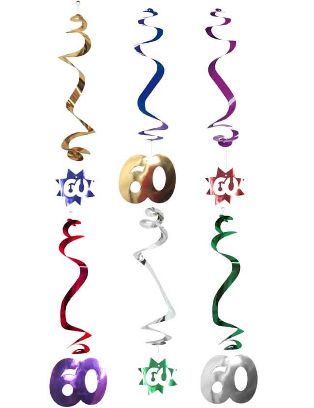 Decoraciones para colgar en espiral 60 años para cumpleaños multicolores metalizadas
