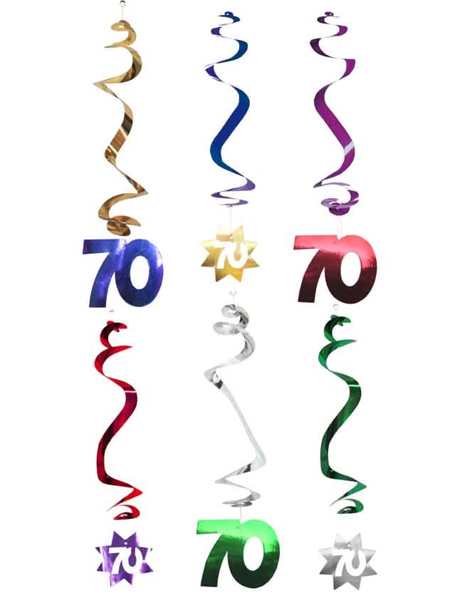 Decoraciones colgantes en espiral 70 años para cumpleaños multicolores metalizadas