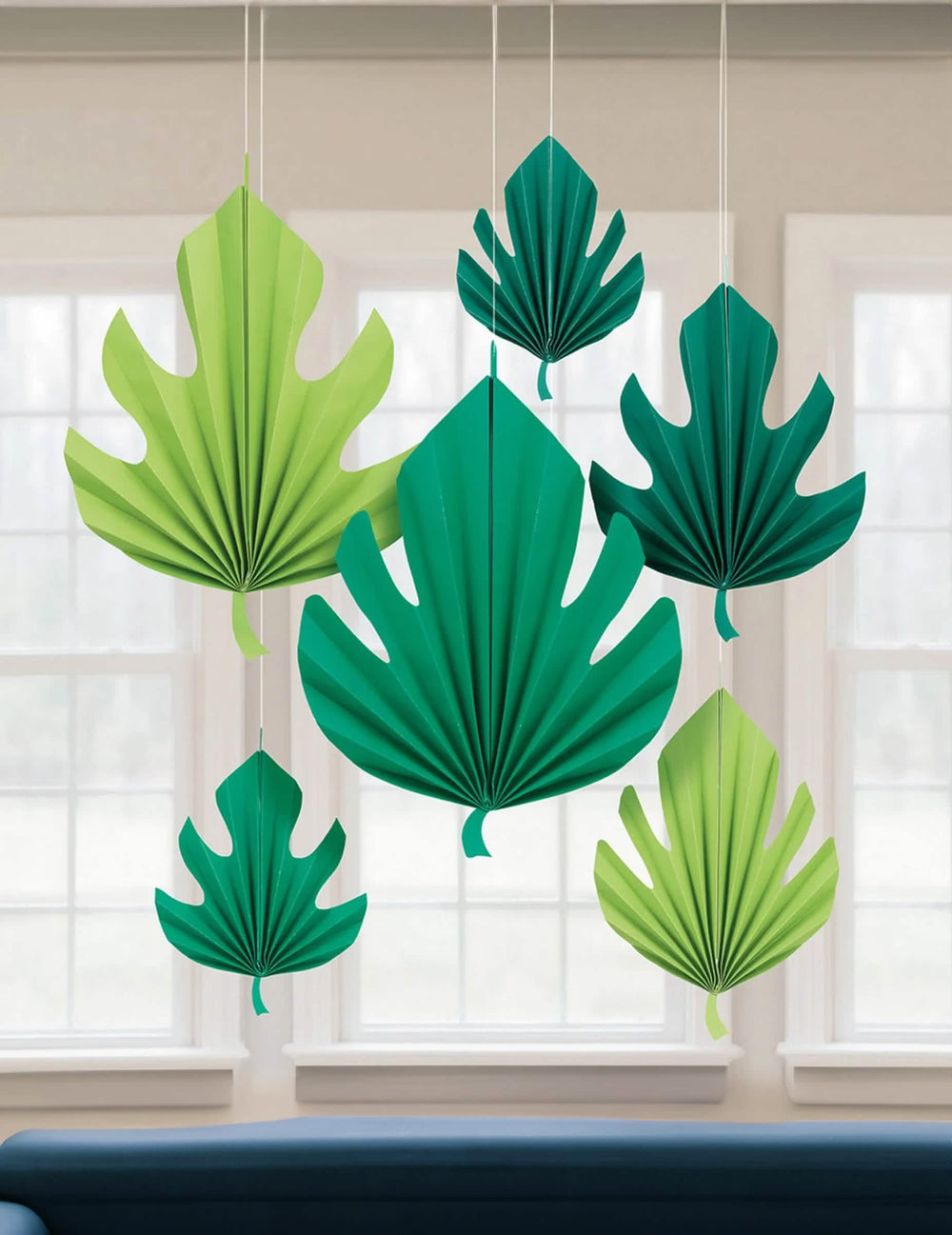 Decoraciones de cartón para colgar hojas de palmera tropicales para fiesta verdes