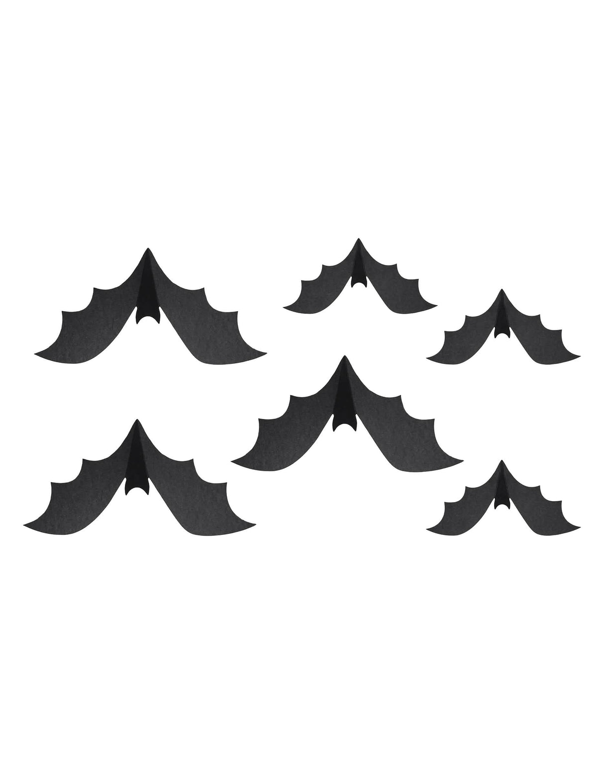 6 Decoraciones de papel murciélagos negros 19 y 29 cm