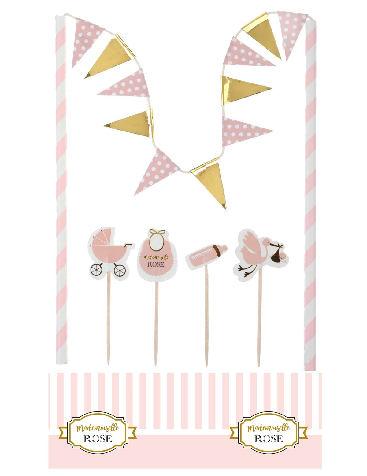 Kit de decoración para pastel baby shower para niña rosa y dorado