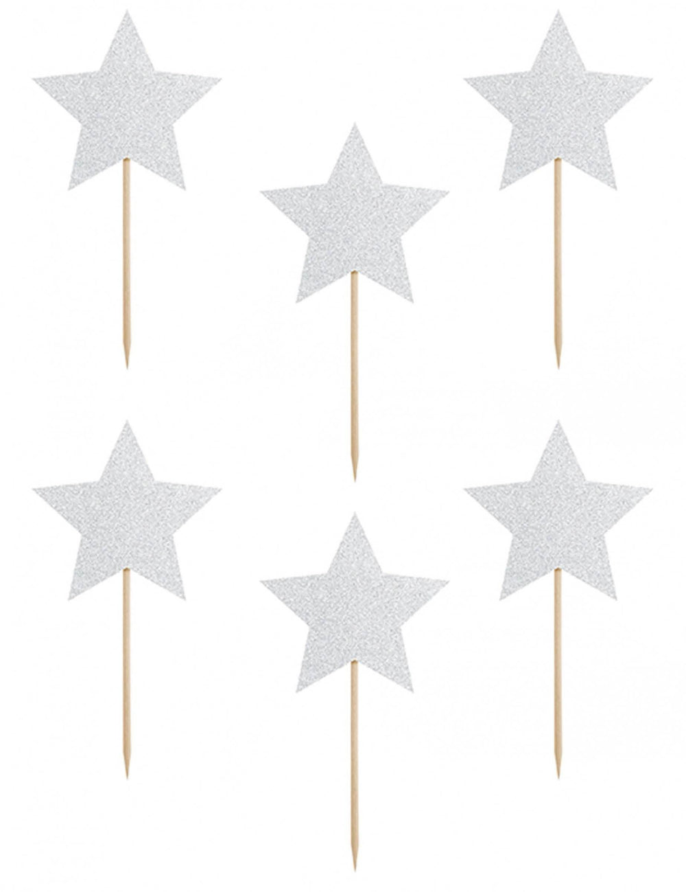 Lot de 6 de la décoration pour gâteau sur pique étoile pour anniversaire argent pailleté