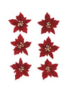 6 flores de pascua adhesivas de terciopelo rojo y oro 5,5 cm