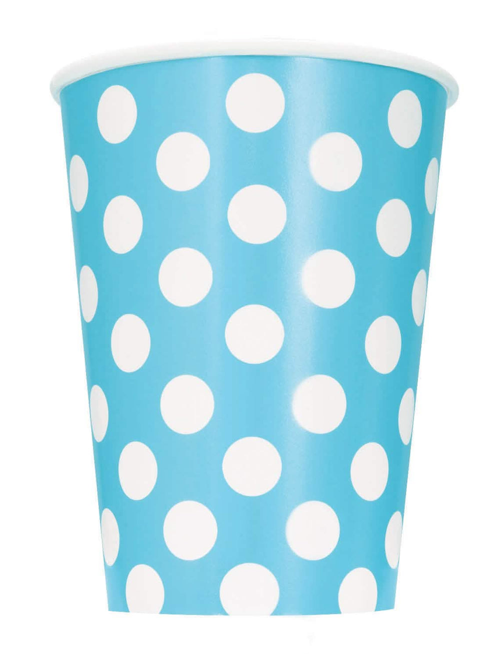 Vasos de cartón con lunares azules y blancos