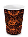 Gobelet citrouille gothique pour Halloween orange et noir avec motifs de corbeau et crâne
