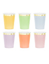 6 Vasos de cartón pastel con borde dorado 220 ml